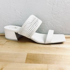 NEW Vince Camuto Shamira Woven White Leather Slip On Square Toe Sandals Size 8.5